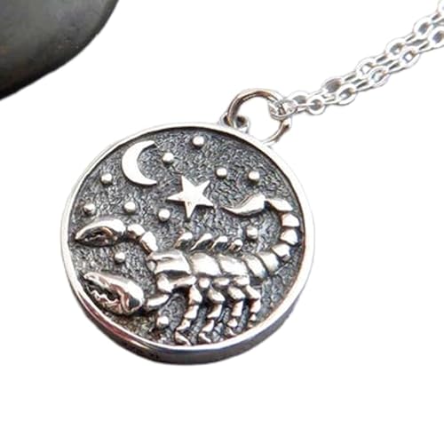 Skorpion-Halskette aus 925er Sterlingsilber. Sternzeichen Skorpion. Astrologisches Astrologiesymbol, herrschender Planet Pluto, doppelseitiges Münzdesign | mit 45,7 cm langer Kette | versilbert | von LKBEADS