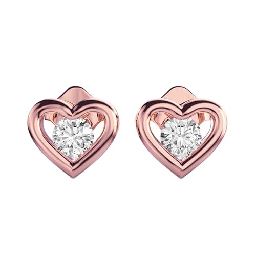 Solitär-Ohrstecker aus 925er Sterlingsilber in Herzform für Kinder | Roségold-Beschichtung | Steinzahl: 2 | Edelsteingröße: 0,01–0,07 mm | Gewicht: 0,1 Karat | Form: rund | 1,02 Gramm || R_00106 von LKBEADS
