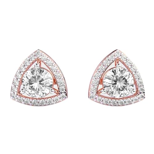 Solitär-Ohrstecker aus 925er Sterlingsilber mit Prisma-Halo | Roségold-Beschichtung | Anzahl der Steine: 44 | Edelsteingröße: 0,10–0,69 mm | Gewicht: 1,5 Karat | Form: rund | 4,1 Gramm || R_00013 von LKBEADS