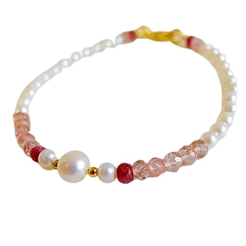 Süßwasserperle, Rosenquarz und Rubin, 3–8 mm, Rondell und runde Form, facettierte und glatt geschliffene Perlen, 7 Zoll großes Armband mit vergoldetem Verschluss für Männer und Frauen|LK_STACK_07623 von LKBEADS
