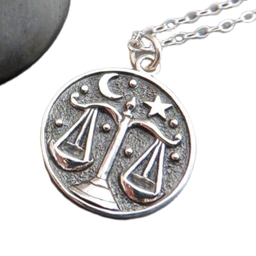 Waage-Halskette aus 925er Sterlingsilber. Sternzeichen Waage. Astrologisches Astrologiesymbol. Herrscherplanet Venus, doppelseitiges Münzdesign | mit 45,7 cm langer Kette | versilbert | L_PN_0247 von LKBEADS