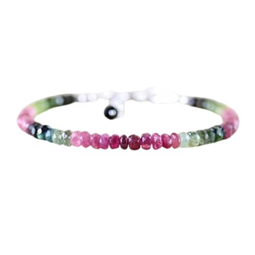 Wassermelonen-Turmalin, 3 mm, Rondellform, glatt geschliffene Perlen, 17,8 cm, verstellbarer versilberter Verschluss, Armband für Männer und Frauen | LK_STACK_06629 von LKBEADS