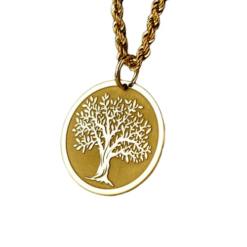 aus 925er Sterlingsilber| 28 mm 18-Zoll-Kette Lebensbaum Familienbaum-Scheibenanhänger Baumscheibe für Männer Baumanhänger Baumkette handgefertigter Schmuck Vergoldung LG_00798 von LKBEADS