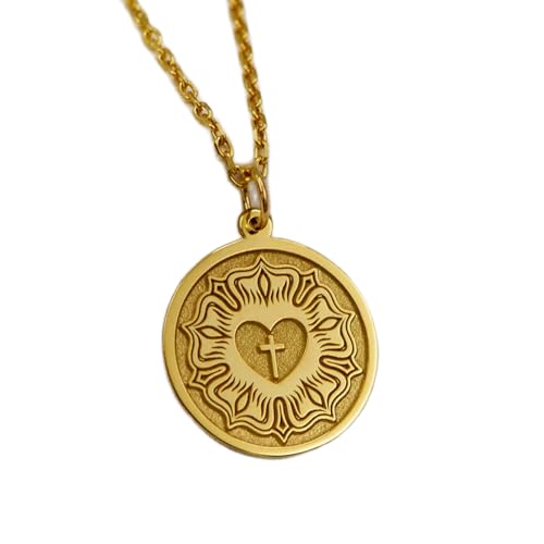halskette aus 925er Sterlingsilber| 22 mm 18-Zoll-Kette Luther-Rose-n – lutherischer Glaubensschmuck christliche Symbolik für ihn handgefertigter religiöser handgefertigte Vergoldung L_01641 von LKBEADS
