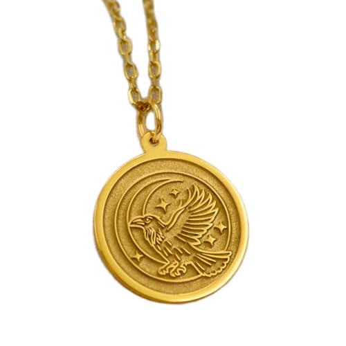 halskette aus 925er Sterlingsilber| 22 mm 18-Zoll-Kette Raben – handgefertigter spiritueller Vogel eingraviertes Symbol der Intuition Weisheit und Mysterium für ihn handgefertigte Vergoldung L_01935 von LKBEADS