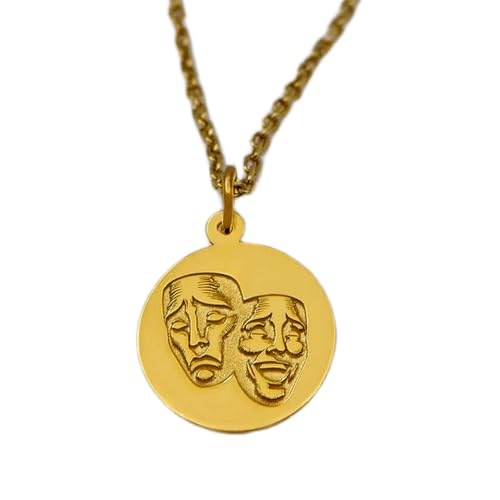 halskette aus 925er Sterlingsilber| 22 mm 18-Zoll-Kette Theatermasken- – „Lache jetzt| weine später“-Drama- Schauspielerschmuck für ihn kostenlose Gravur handgefertigter Schmuck mit Vergoldung L_01953 von LKBEADS
