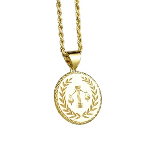 halskette aus 925er Sterlingsilber| 22 mm 18-Zoll-Kette Waage der Gerechtigkeit| Anwalt Sternzeichen- Abschlussfeier Jurastudentenmedaille runder Gerechtigkeits handgefertigte Vergoldung LG_00408 von LKBEADS