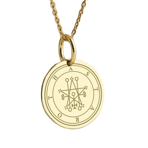 halskette aus 925er Sterlingsilber| 24 mm 18-Zoll-Kette Astaroth-Siegel| Schmuck des Großen Herzogs der Hölle Dämonologie- Kleiner Schlüssel Salomons Astarot Ars Goetia-Amulett Vergoldung LG_00690 von LKBEADS