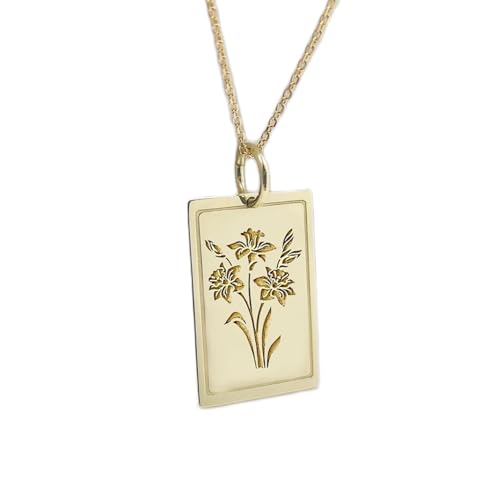 halskette aus 925er Sterlingsilber| 24 x 16 mm| 45|7 cm lange Kette| Tarot-Narzissen-Geburtsblumen-| rechteckiger Geburtsmonatsblumenschmuck| Märzblumenschmuck| handgefertigte Vergoldung| LG_00148 von LKBEADS