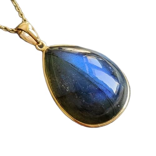 natürlicher Labradorit 23x17 mm birnenförmiger glatter schwarzer Anhänger 925 Sterlingsilber Birnenhalskette mit 18 Zoll Kabelkette Transformationsschutz Intuition psychisches Energiegeschenk|_0293 von LKBEADS