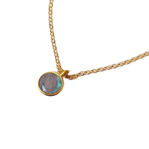 natürlicher Labradorit 8 mm rund glatt grau Anhänger 925 Sterling Silber runde Halskette mit 18 Zoll Kabelkette Transformation Schutz Intuition psychische Energie Geschenk|gmpd_0130 von LKBEADS