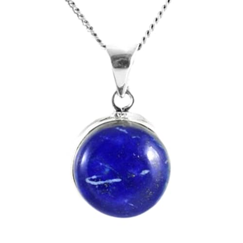 natürlicher Lapislazuli, 20 mm, rund, glatt, blau, Anhänger, 925er Sterlingsilber, runde Halskette mit 18 Zoll Kabelkette, heilende Energie, spiritueller Schmuck, Geschenk für Frauen|gmpd_0074 von LKBEADS