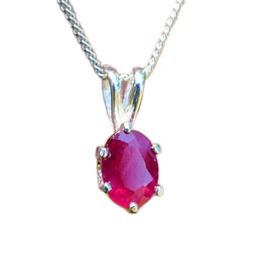 natürlicher Rubin 7 x 5 mm oval facettiert rot Anhänger 925 Sterling Silber ovale Halskette mit 18 Zoll Ankerkette Liebe Leidenschaft Energie Stärke Vitalität Geschenk Damen & Herren|gmpd_0002 von LKBEADS