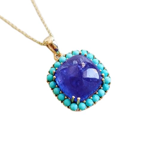natürlicher Tansanit & Türkis 16x16 mm Kissen & runder facettierter blauer Anhänger 925 Sterling Silber quadratische Halskette mit 18 Zoll Kabelkette Heilenergie spiritueller Schmuck|gmpd_0322 natürlicher Tansanit & Türkis 16x16 mm Kissen & runder facettierter blauer Anhänger 925 Sterling Silber quadratische Halskette mit 18 Zoll Kabelkette Heilenergie spiritueller Schmuck|gmpd_0322 von LKBEADS