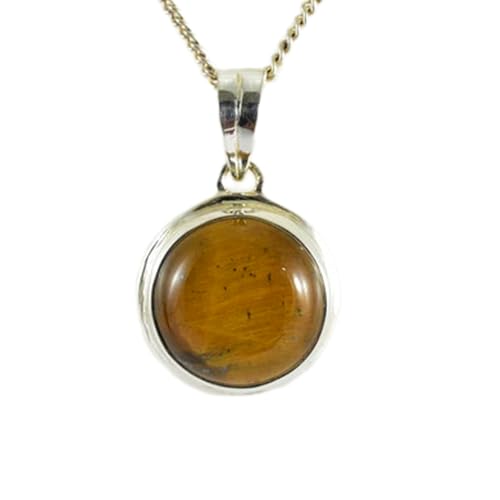 natürlicher Tigerauge-Anhänger, 22 mm, rund, glatt, braun, 925er Sterlingsilber, runde Halskette mit 18-Zoll-Kabelkette, heilende Energie, spiritueller Schmuck, Geschenk für Frauen &|gmpd_0063 von LKBEADS