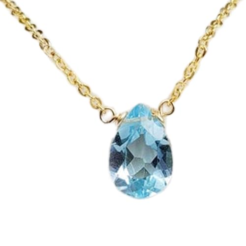 natürlicher blauer Topas, 13 x 9 mm, facettierter blauer Anhänger, 925er Sterlingsilber, Birnenhalskette mit 18 Zoll Kabelkette, heilende Energie, spiritueller Schmuck, Geschenk für Frauen &|_0017 von LKBEADS
