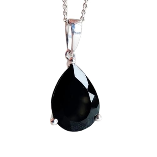 natürlicher schwarzer Onyx 15x11 mm birnenförmig facettierter schwarzer Anhänger 925 Sterling Silber Birnenkette mit 18 Zoll Kabelkette Heilenergie spiritueller Schmuck Geschenk Frauen|gmpd_0317 von LKBEADS