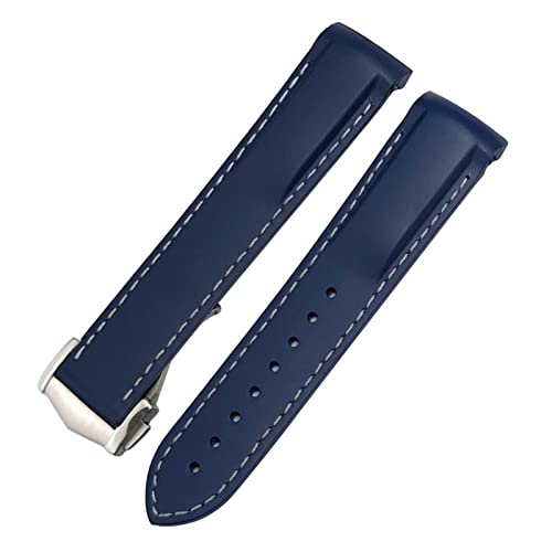 LKDJNC 20 mm gebogenes Gummi-Uhrenarmband passend für Omega Speedmaster Moonwatch Seamaster 300 AT150 Armband (Farbe: Blau-Weiß, Größe: goldene Schnalle) von LKDJNC