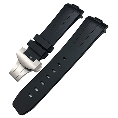 LKDJNC Gummi-Uhrenarmband mit gebogenem Ende, 24 mm, passend für Panerai PAM441/1312/00111, Edelstahl-Armband mit Schmetterlingsschnalle, Silikon-Sportarmband, 24 mm, Achat von LKDJNC
