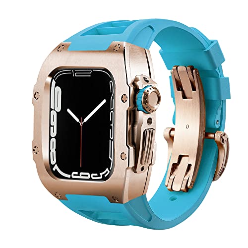 LKDJNC Luxus-Modifikationsset für Apple Watch Serie 8, 7, 44 mm, 45 mm, Gummi-Armband, Metallhülle für iWatch SE 6, 5, 4, zum Selbermachen, Nachrüst-Set, 45 mm, Achat von LKDJNC