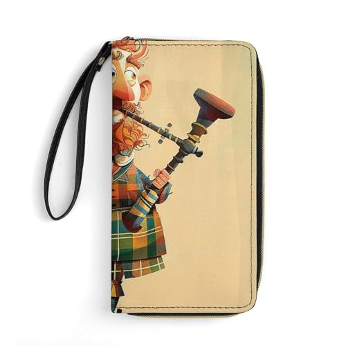 LKDTDCSVB Cartoon Scottish Dudelsack Leder Geldbörse Glatt Reißverschluss Rund Clutch Wristlet Reise Lange Weiche Geldbörse für Frauen von LKDTDCSVB