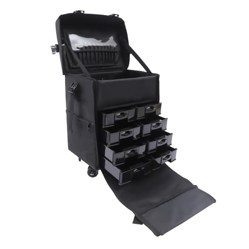 LKHDONG 2 In 1 Kosmetikkoffer Groß Kosmetik Trolley Friseurkoffer Schwarz Makeup Beautycase mit 8 Schubladen und Rollen, Multifunktional Beauty Tools Trolley für Nageltechnikern, Kosm von LKHDONG
