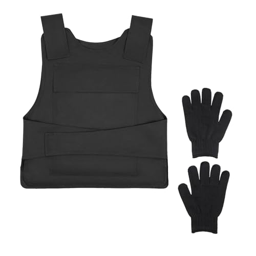 LKHDONG Stichschutzweste Herren, XL Stichfeste Kleidung, Stichfeste Weste mit Taschen Handschuhe, Weste Hochmanganhaltiges Stahlblech mit Einstellbar Schulter Taillengurte 50x58cm von LKHDONG