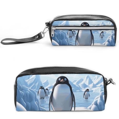 Antarctica Ice Federmäppchen, großes Fassungsvermögen, Leder-Federmäppchen mit Reißverschluss, tragbare kleine Make-up-Tasche, Bürobedarf-Organizer für Damen und Herren von LKHDS