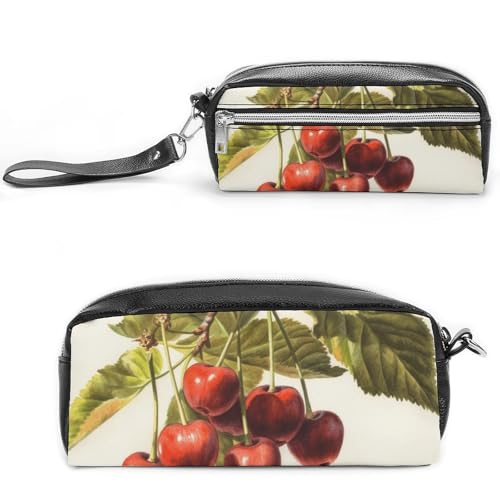 Art Cherry Malerei-Federmäppchen, großes Fassungsvermögen, Leder-Federmäppchen mit Reißverschluss, tragbare kleine Make-up-Tasche, Bürobedarf-Organizer für Damen und Herren von LKHDS