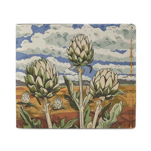Artichokes in The Field Bifold Wallet with ID Window, Leather Slim Wallet Easy Access Compact Purse for Men Women von LKHDS