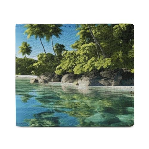 Beautiful Island in the Sea Bifold Wallet with ID Window, Leather Slim Wallet Easy Access Compact Purse for Men Women von LKHDS