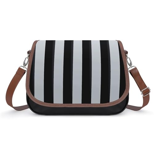 Black And-White Stripes Umhängetasche für Damen, Leder, Crossbody-Tasche, verstellbar, abnehmbarer Schultergurt, freihändige Taschen Black And-White Stripes Umhängetasche für Damen, Leder, Crossbody-Tasche, verstellbar, abnehmbarer Schultergurt, freihändige Taschen von LKHDS