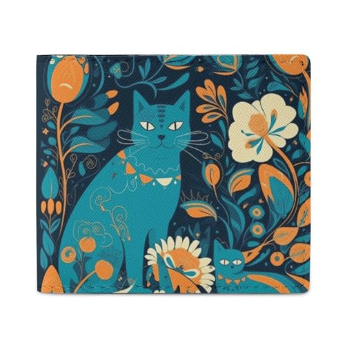 Cat in The Wild Bifold Wallet with ID Window, Leather Slim Wallet Easy Access Compact Purse for Men Women von LKHDS