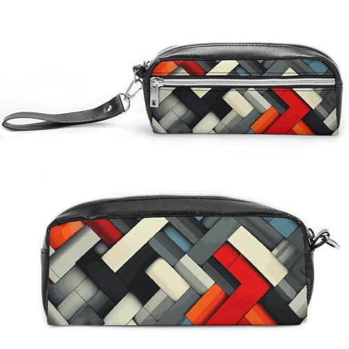 Diagonales geometrisches Federmäppchen, großes Fassungsvermögen, Leder-Federmäppchen mit Reißverschluss, tragbare kleine Make-up-Tasche, Bürobedarf-Organizer für Damen und Herren von LKHDS