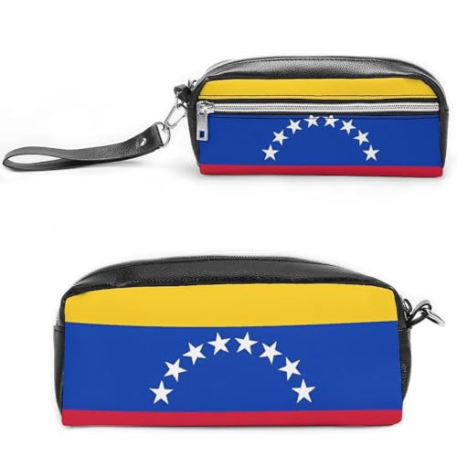 Federmäppchen, Motiv: Flagge von Venezuela, großes Fassungsvermögen, Leder-Federmäppchen mit Reißverschluss, tragbare kleine Make-up-Tasche, Bürobedarf-Organizer für Damen und Herren von LKHDS