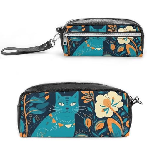 Federmäppchen, Motiv: Katze in der Wildnis, großes Fassungsvermögen, Leder-Federmäppchen mit Reißverschluss, tragbare kleine Make-up-Tasche, Bürobedarf-Organizer für Damen und Herren von LKHDS