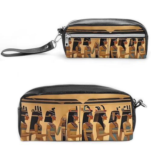 Federmäppchen für Frauen im alten Ägypten, großes Fassungsvermögen, Leder-Federmäppchen mit Reißverschluss, tragbare kleine Make-up-Tasche, Bürobedarf-Organizer für Damen und Herren von LKHDS