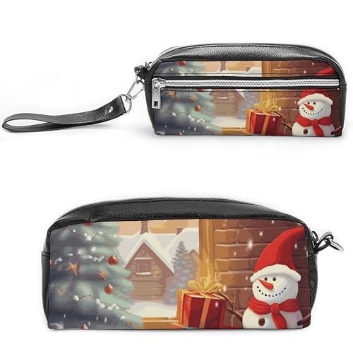 Federmäppchen mit Aufschrift "Merry Christmas Day", großes Fassungsvermögen, Leder-Federmäppchen mit Reißverschluss, tragbare kleine Make-up-Tasche, Bürobedarf-Organizer für Damen und Herren von LKHDS