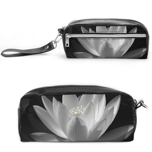 Federmäppchen mit Blumenmuster, Leder, mit Reißverschluss, tragbar, klein, Make-up-Tasche, Bürobedarf, Organizer für Damen und Herren, Schwarz von LKHDS