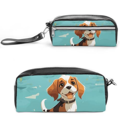 Federmäppchen mit Cartoon-Beagle-Motiv, großes Fassungsvermögen, Leder-Federmäppchen mit Reißverschluss, tragbare kleine Make-up-Tasche, Bürobedarf-Organizer für Damen und Herren von LKHDS