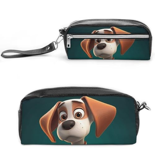 Federmäppchen mit Cartoon-Hund, großes Fassungsvermögen, Leder-Federmäppchen mit Reißverschluss, tragbare kleine Make-up-Tasche, Bürobedarf-Organizer für Damen und Herren von LKHDS