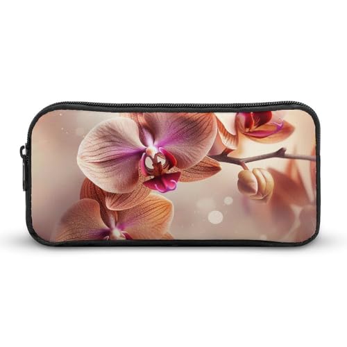 Federmäppchen mit Orchidee auf Hintergrund, großes Fassungsvermögen, minimalistisches Federmäppchen, leicht und langlebig, kleine Aufbewahrungstasche für Bürobedarf, Organizer von LKHDS