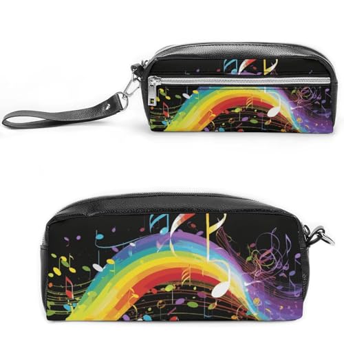 Federmäppchen mit Regenbogen-Musiknotenmelodie, großes Fassungsvermögen, Leder-Federmäppchen mit Reißverschluss, tragbare kleine Make-up-Tasche, Bürobedarf-Organizer für Damen und Herren von LKHDS