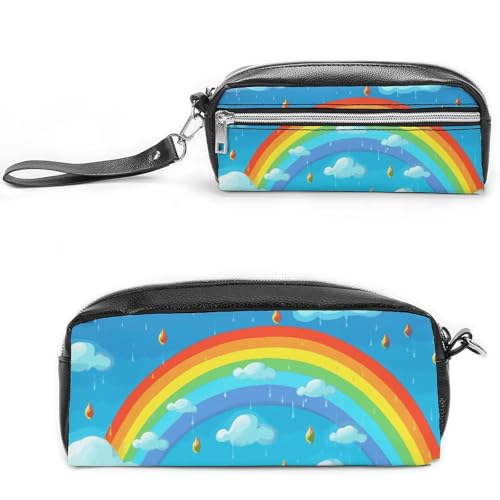 Federmäppchen mit Regenbogen-Wolken-Regentropfen, großes Fassungsvermögen, Leder-Federmäppchen mit Reißverschluss, tragbare kleine Make-up-Tasche, Bürobedarf-Organizer für Damen und Herren Federmäppchen mit Regenbogen-Wolken-Regentropfen, großes Fassungsvermögen, Leder-Federmäppchen mit Reißverschluss, tragbare kleine Make-up-Tasche, Bürobedarf-Organizer für Damen und Herren von LKHDS