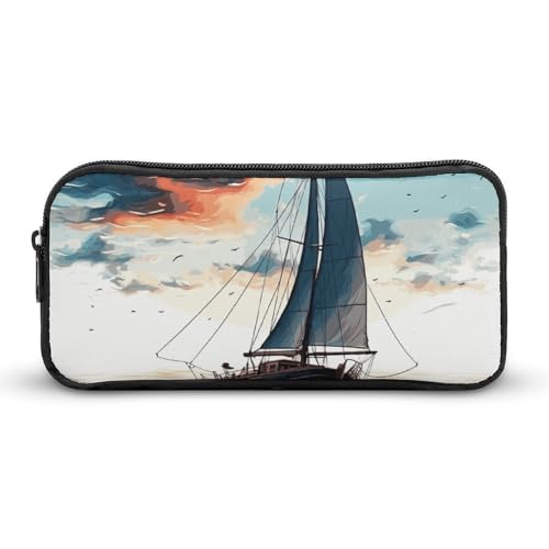 Federmäppchen mit Segelboot, großes Fassungsvermögen, minimalistisches Federmäppchen, leicht und langlebig, kleine Aufbewahrungstasche für Bürobedarf, Blau Federmäppchen mit Segelboot, großes Fassungsvermögen, minimalistisches Federmäppchen, leicht und langlebig, kleine Aufbewahrungstasche für Bürobedarf, Blau von LKHDS
