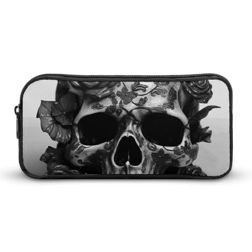 Federmäppchen mit Totenkopf-Rose, großes Fassungsvermögen, minimalistisches Federmäppchen, leicht und langlebig, kleine Aufbewahrungstasche für Bürobedarf, Organizer von LKHDS