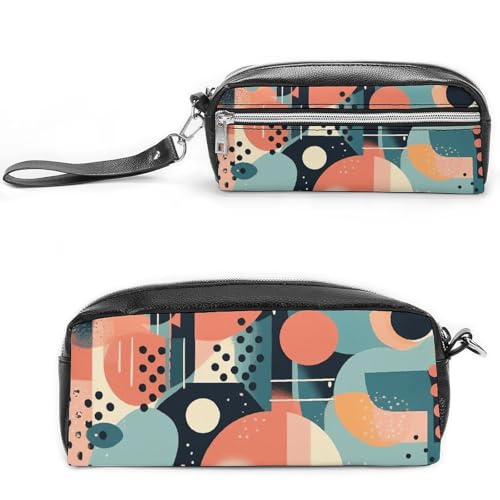 Federmäppchen mit abstrakter Form, großes Fassungsvermögen, Leder-Federmäppchen mit Reißverschluss, tragbare kleine Make-up-Tasche, Bürobedarf-Organizer für Damen und Herren von LKHDS