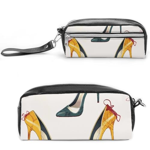 Federmäppchen mit hohem Absatz, großes Fassungsvermögen, Leder-Federmäppchen mit Reißverschluss, tragbare kleine Make-up-Tasche, Bürobedarf-Organizer für Damen und Herren von LKHDS