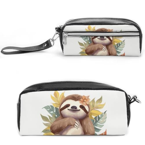 Federmäppchen mit niedlichem Faultierblätter, großes Fassungsvermögen, Leder-Federmäppchen mit Reißverschluss, tragbare kleine Make-up-Tasche, Bürobedarf-Organizer für Damen und Herren Federmäppchen mit niedlichem Faultierblätter, großes Fassungsvermögen, Leder-Federmäppchen mit Reißverschluss, tragbare kleine Make-up-Tasche, Bürobedarf-Organizer für Damen und Herren von LKHDS