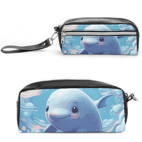 Federmäppchen mit niedlichem Fisch, großes Fassungsvermögen, Leder-Federmäppchen mit Reißverschluss, tragbare kleine Make-up-Tasche, Bürobedarf-Organizer für Damen und Herren von LKHDS